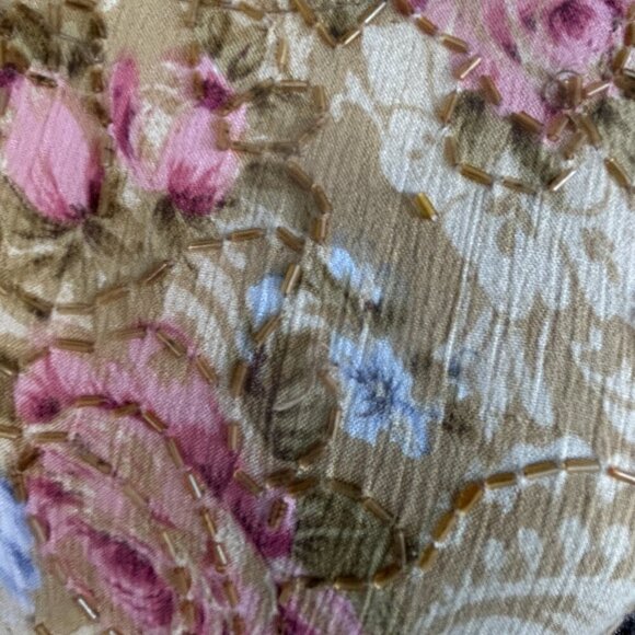 Jane Ashley Vintage 90s Gold Beaded Floral Grunge Back Tie Dress Size Small - Picture 10 of 13